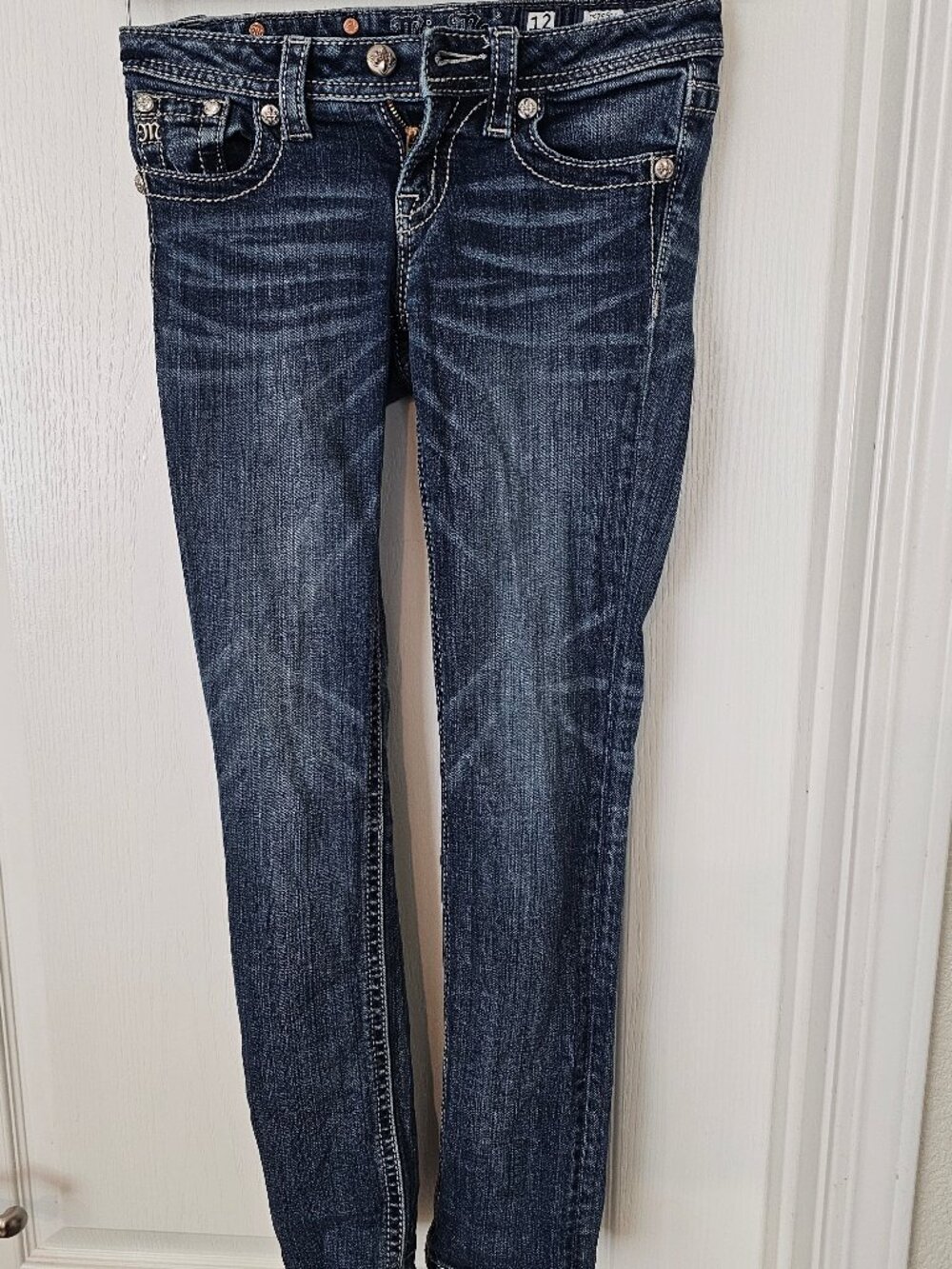 Miss Me *GIRLS* Size 12 Skinny Jeans Medium Wash Embellished Rhinestone JK7561S